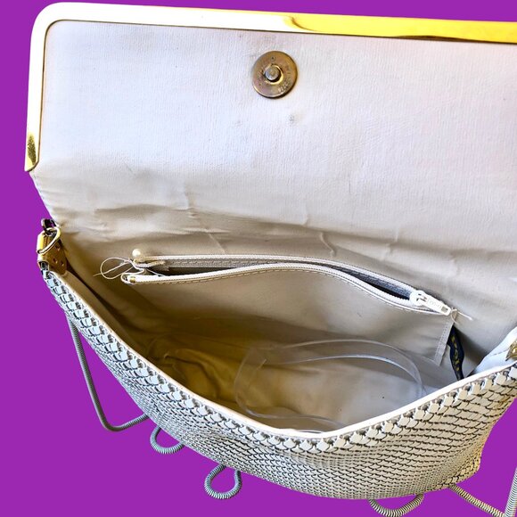 Vintage Pelle Italia White Metal Mesh Evening Handbag Shoulder Bag or Clutch - Picture 4 of 13